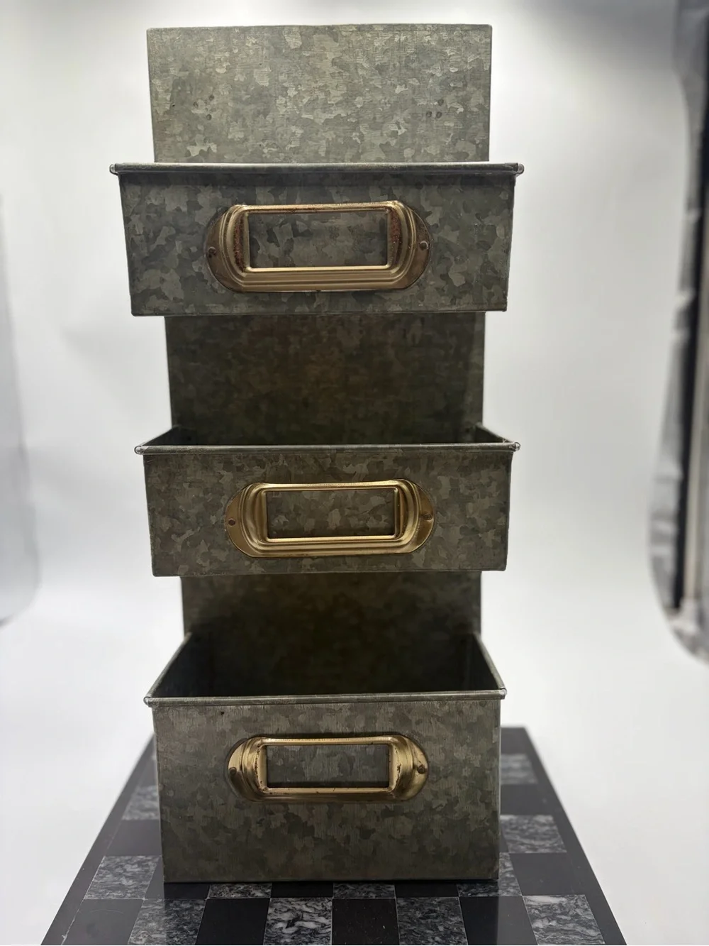 Smith & Hawken Galvanized Gray Stackable 3-Drawer Organizer with Brass Handles
